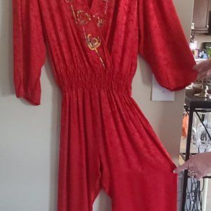 VTG 80s Diane Freis 100% Silk Floral Jumpsuit